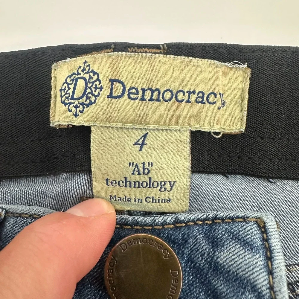 Democracy Jeans Womens 4 Blue Distressed Denim Ab Technology Skinny Raw Hem